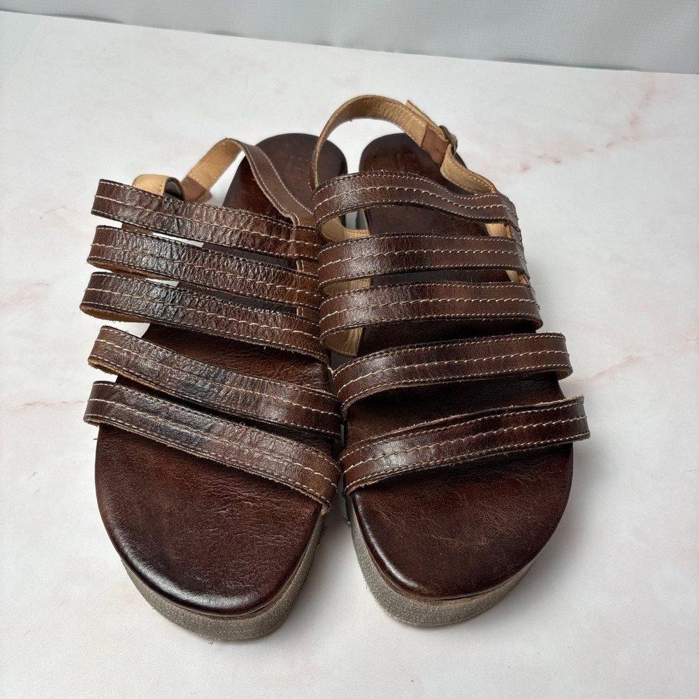 Bed Stu Women 11 Brown Leather Multi Strap Platform Sandals XL Extralight Sole